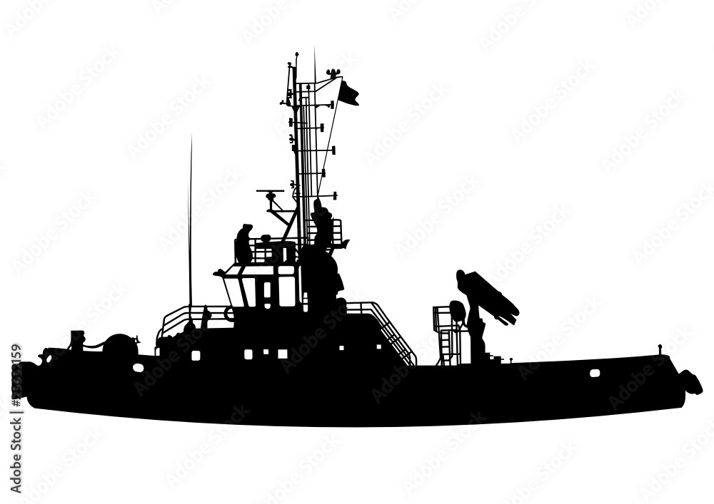 Silhouette of a sea towboat