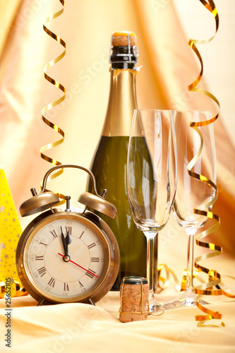 Happy new year - champagne and party decoration