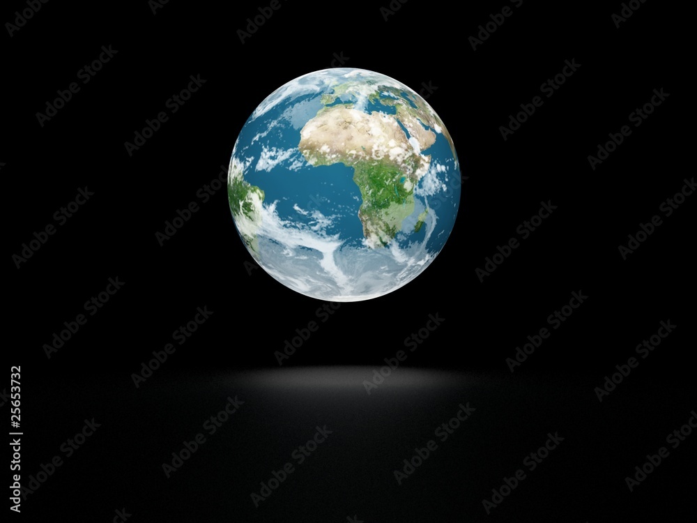 Earth model on black background with shadow Earth model on black background with shadow