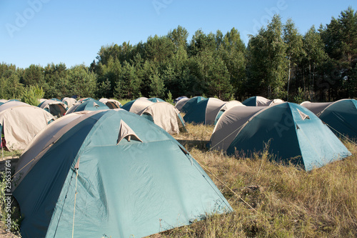 Camping. Many tents. Nobody. Summer.