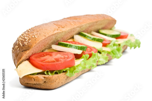 long whole wheat vegetarian baguette sandwich