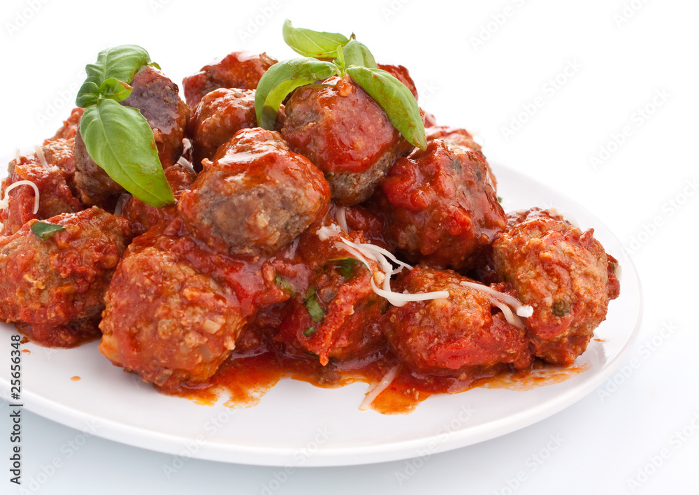 meatballs in tomato sauce on white background