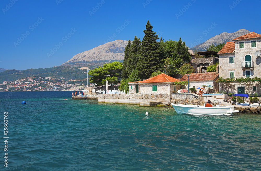 Houses on the shore of Kotor Bay, Montenegro