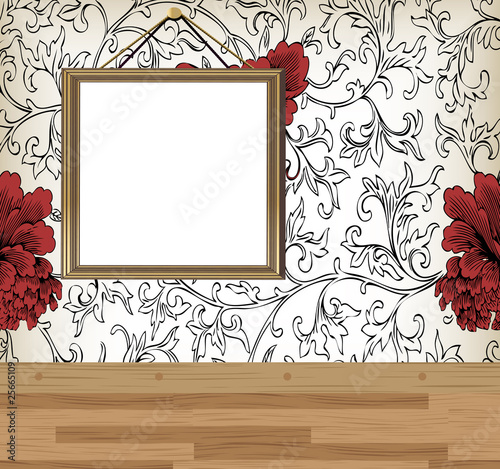 Vintage picture frame on wall with copy space