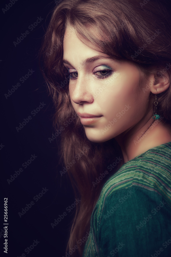 Side profile face of beautiful feminine woman Side profile face of beautiful feminine woman