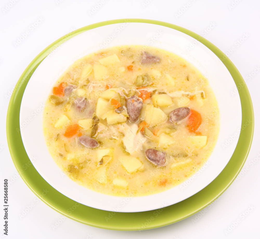 Pickled cucumber soup with giblets (hearts),Polish cuisine Pickled cucumber soup with giblets (hearts),Polish cuisine