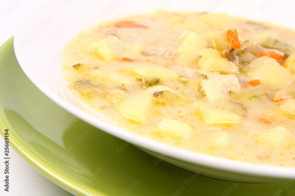 Pickled cucumber soup, traditional Polish cuisine