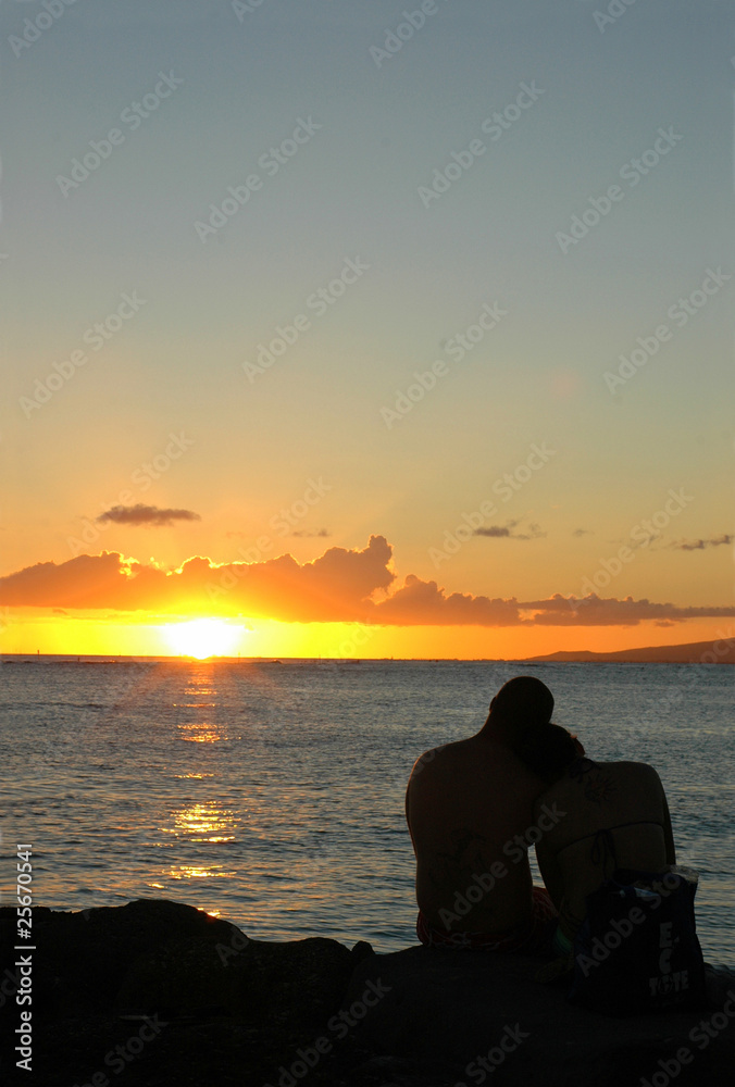 Romantic Image of a Loving Couple Embracing at Sunset
