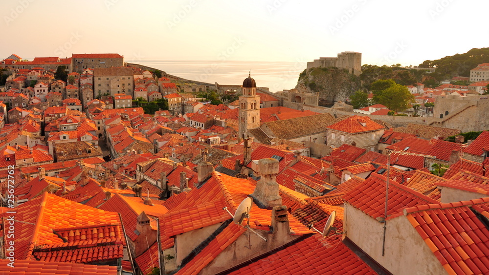 Fototapeta premium Sunset in Old Town. Dubrovnik, Croatia