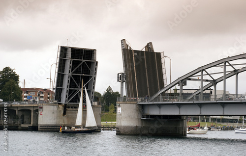 Sailboat and open bridge