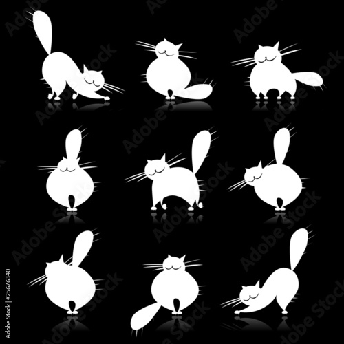 Funny white fat cats silhouettes for your design