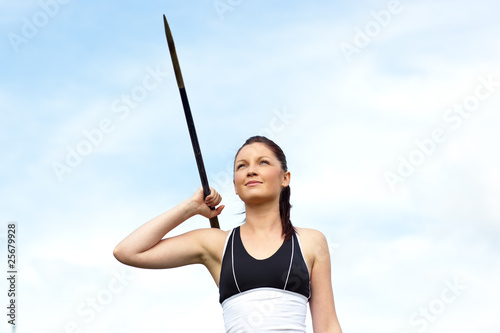 Female athlete throwing the javelin