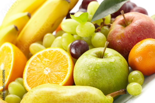 fresh fruits on the white background