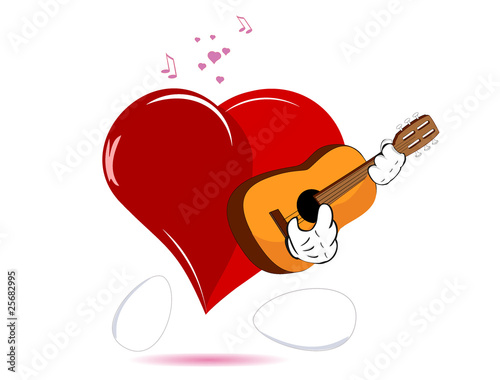 Singing heart with a guitar in hands