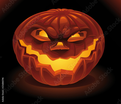 Scary Pumpkin in the dark. Vector Halloween illustration.