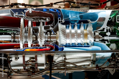 colorful aviation jet engine cross section model