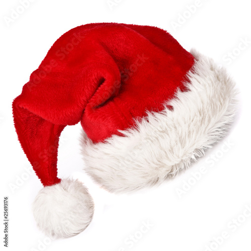 Santa's red hat on white background