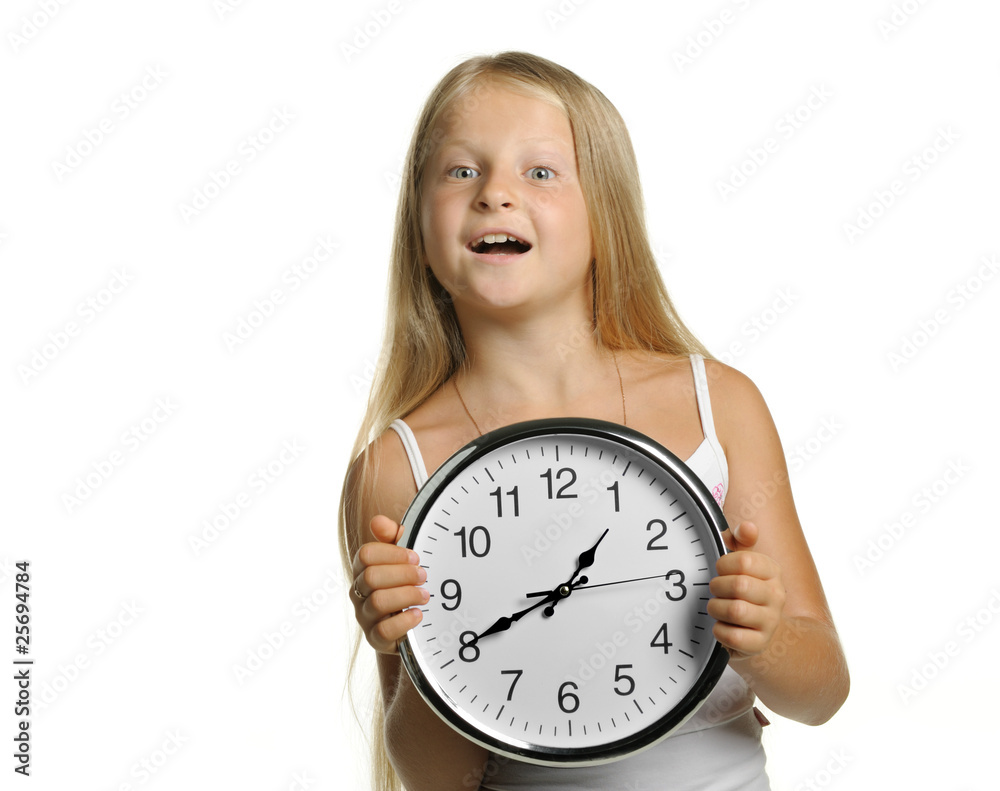 The girl with large clock