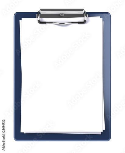 Blank clipboard isolated on white photo