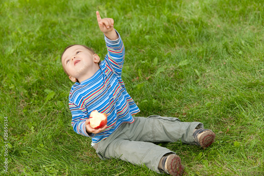 Toddler showing the plain in the sky Toddler showing the plain in the sky