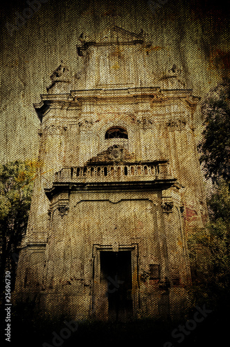 Obraz na płótnie Church ruins on ancient grunge canvas w salonie