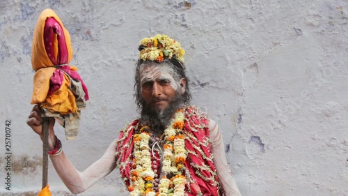 Sadhu at the ghats in Varanasi, India. photo
