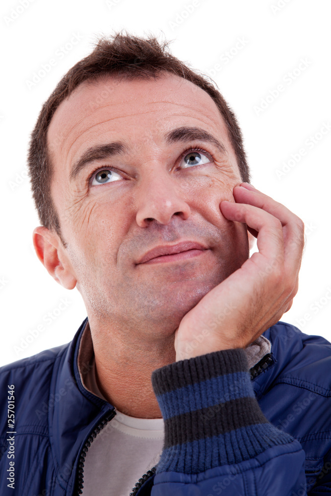 Portrait of a handsome middle-age man, with a hand on the face Portrait of a handsome middle-age man, with a hand on the face