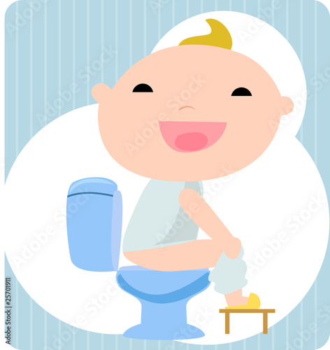 Baby boy sitting on the toilet