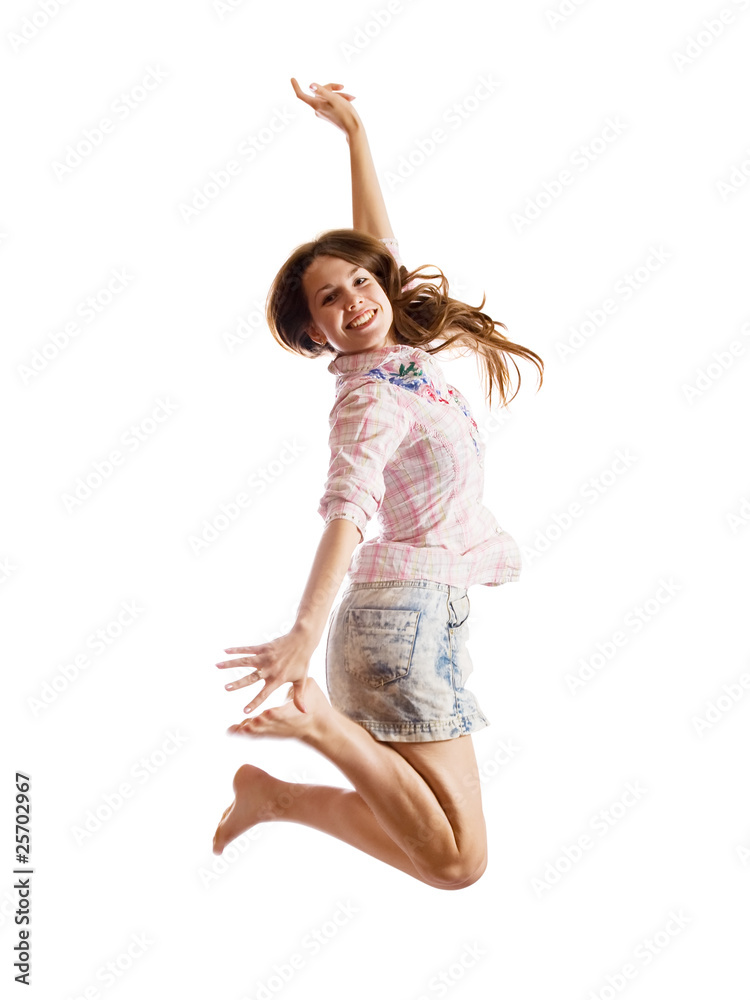 Jumping long-haired girl