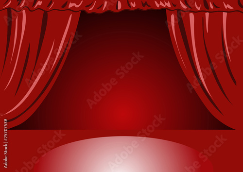 Sipario vuoto con tende rosse aperte photo
