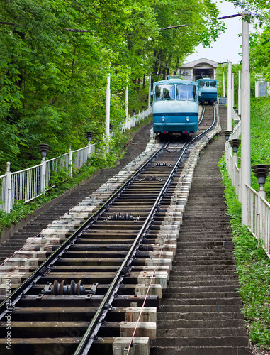 Funicular train rides up to the hill
