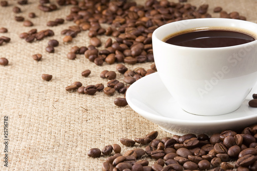 coffee beans and cup