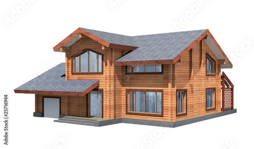 Residential house of wooden timber. 3d model render. © Oleg Fedorov