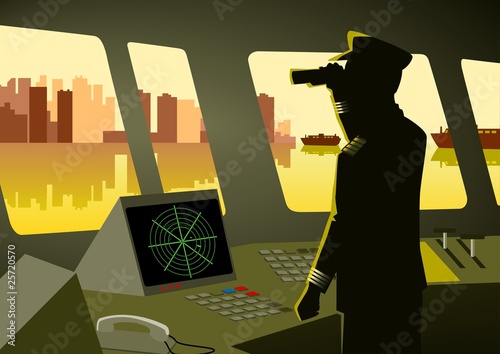 Ship captain using a binocular