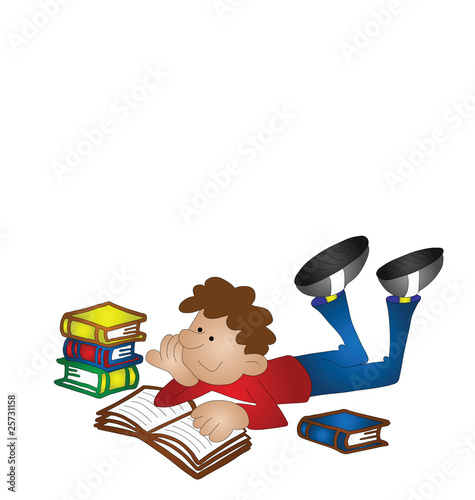 Cartoon boy studying isolated with copy space
