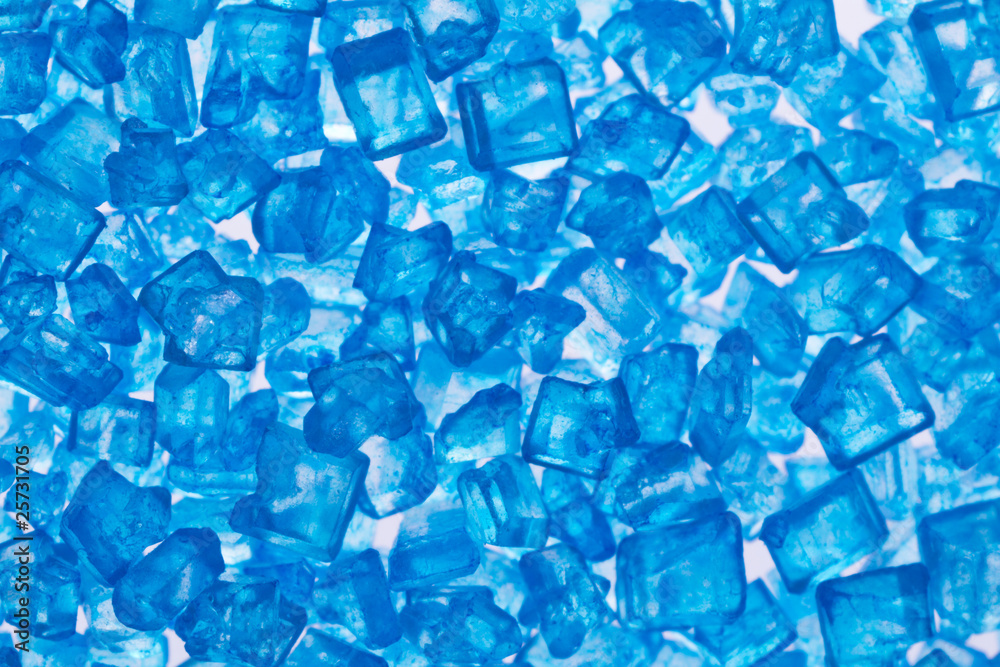 Extreme closeup of blue sugar crystals