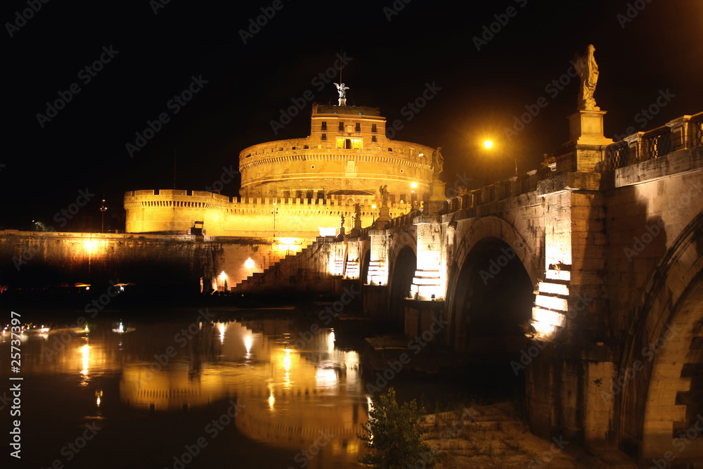 view of  Castel Sant' Angelo night in Rome, Italy