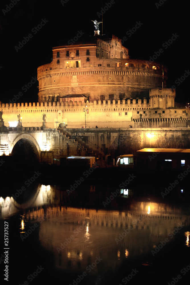 view of  Castel Sant' Angelo night in Rome, Italy