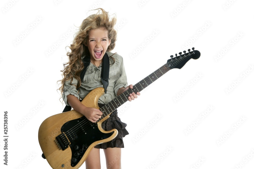 little blond girl  playing guitar