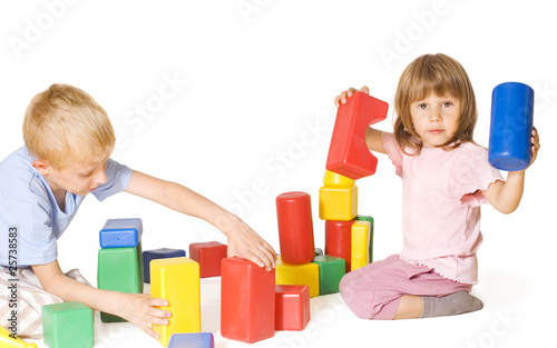 Children play with blocks