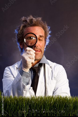Mad Scientist with Magnifying Glass