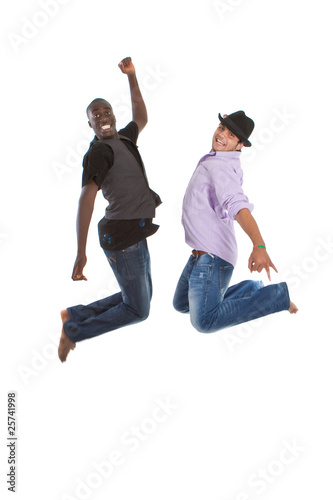 Young interracial teens jumping
