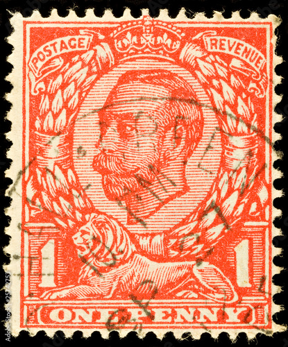 Old British Penny Red Stamp King George V, circa 1912