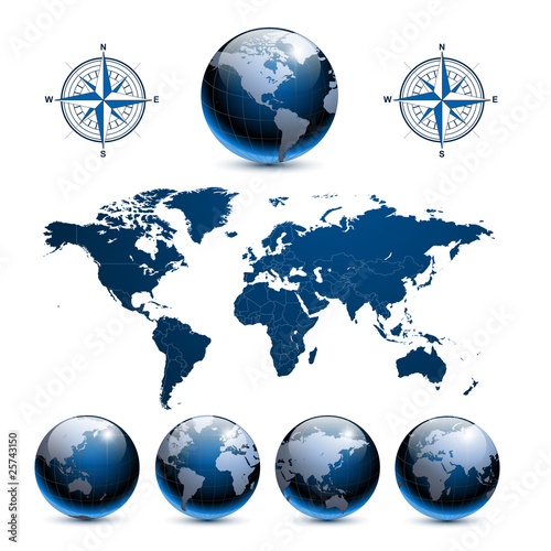 Earth globes with world map