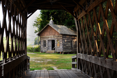 Log house country church in Troy,Alabama.