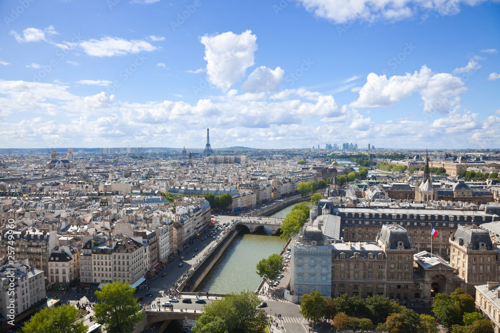 Obraz premium Skyline of Paris: Eiffel, Seine, Louvre, Defense; St Chapelle...