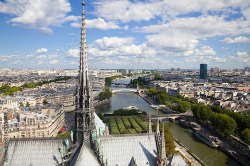 Notre Dame: The Spire overlooking the skyline of Paris