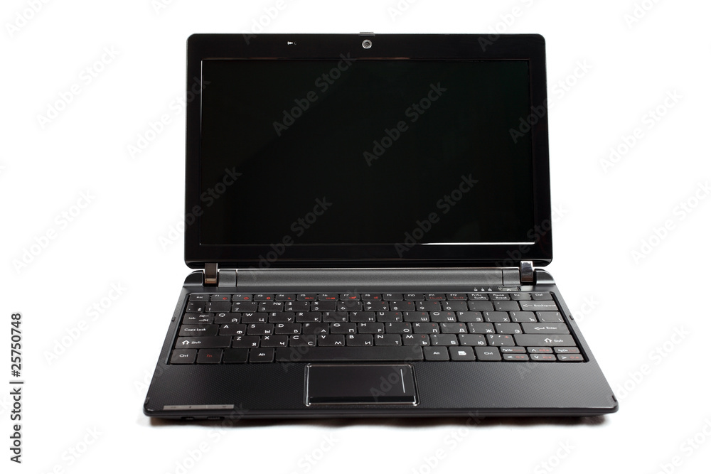 Small modern black netbook isolated on the white background. Small modern black netbook isolated on the white background.