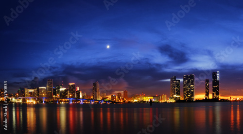 Miami skyline at night right after sundown