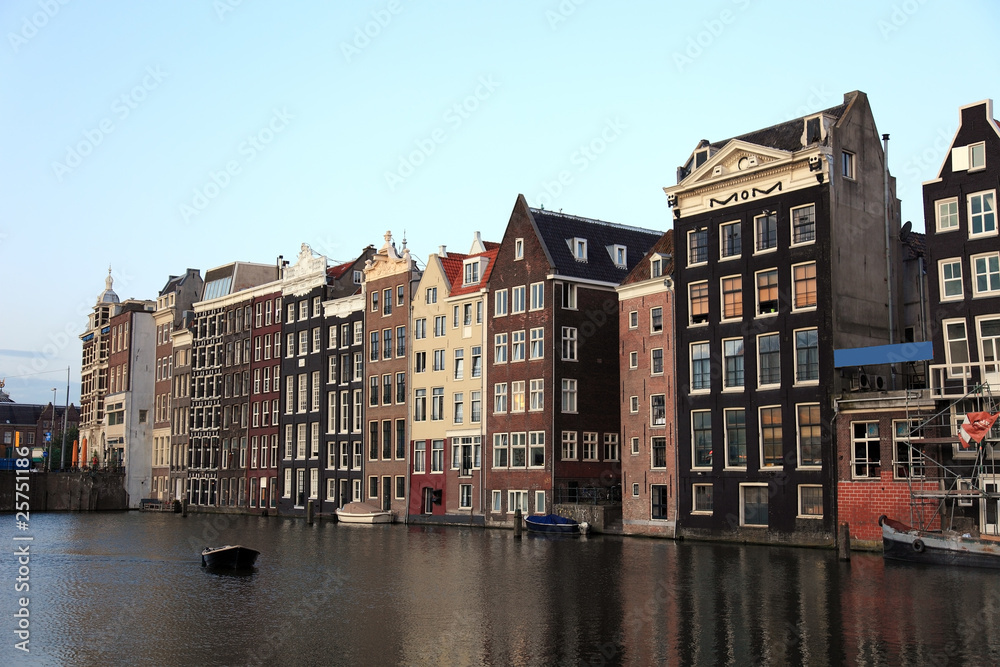 Old historic houses in Amsterdam, Netherlands, Europe.